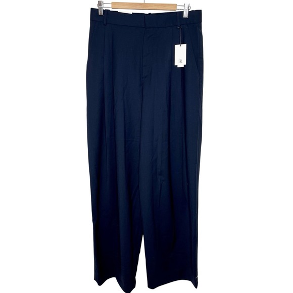 Banana Republic High Rise Wide Leg Wool Pants Navy Womens 10 Pleated Trouser - Picture 1 of 9